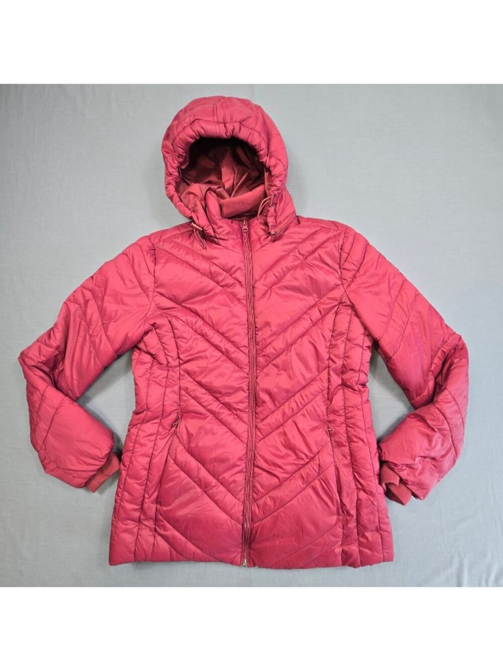 Xersion Womens Medium Puffer Jacket Burgundy Hooded Quilted Winter